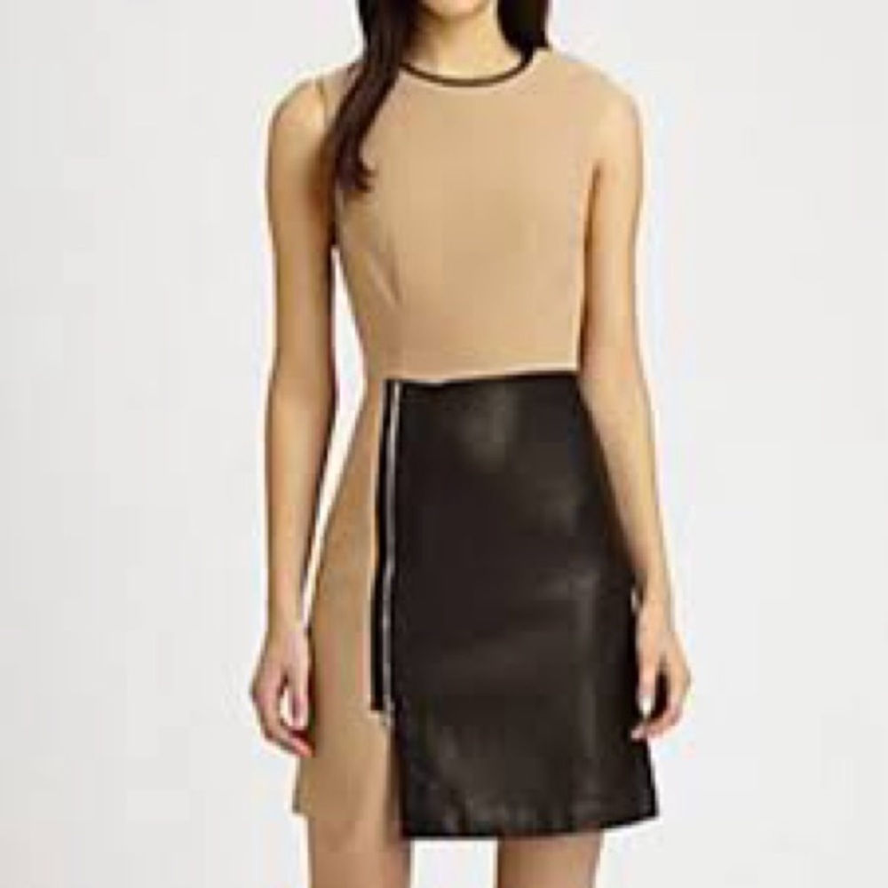 3.1 Phillip Lim Asymmetrical Tromp L’oeil Wool & Leather Biker Dress size 4